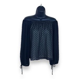 XS WILDFOX BLACK DOT PEASANT BLOUSE OFF SHOULDER RETRO GOTH LONG SLEEVE